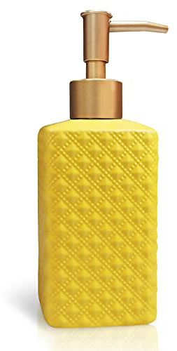 Gold Soap Dispenser, Ceramic Lotion Pump Bottle with Vintage Emboss(Yellow) | Home Decoration for Bathroom or Kitchen
