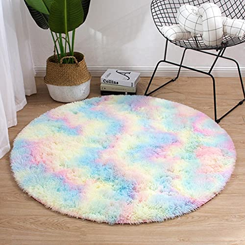 Rund regnbågsmatta för sovrum Tie-Dye Fluffig matta för tjejerum Furry matta för barnrum Shaggy Fuzzy plyschmatta för barnrum,Color,140 * 140cm