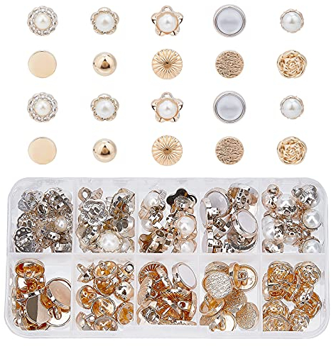 PandaHall 100 Stück 10 Stil Kunstperlenknöpfe, Vintage Nähknöpfe mit Schaft Halbkugel-Perlenknöpfe für Kleidung Hemden Anzüge Mäntel Pullover, 10~13mm