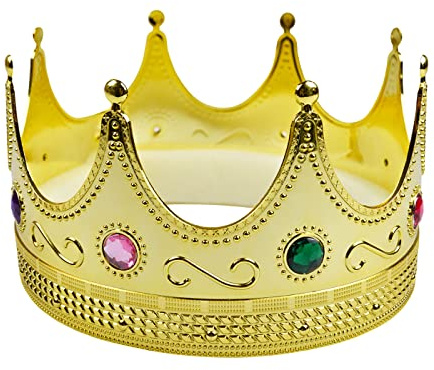 Alsino Krone König goldene Königskrone Kostüm Crown Königin - Gold, mit glänzenden Steinen - Karneval Fasching Kostüm Verkleidung Geburtstag JGA - Einheitsgröße für Erwachsene