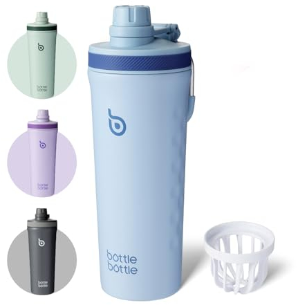 bottlebottle BOTTLE BOTTLE Shaker Edelstahl Trinkflasche 26oz mit Mischkugel – Protein Shaker für Eiweiß & Fitness, BPA-frei, doppelwandig, auslaufsicher, Sportflasche (Blau)