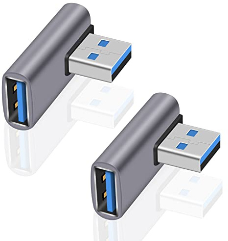 Maxhood 90 Degree USB 3.1 Adapter - Left Angle USB 3.1 Type A to Type A Extension Adapter (2Pack) for Camera, Hub, Mouse, Printer