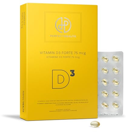Perfect Health - Vitamine D3 Forte 75 mcg - 90 gélules - Vitamine D Haute Dose - Bon pour le système immunitaire, les os, les muscles et la division cellulaire - Sans gluten, levure, lactose et
