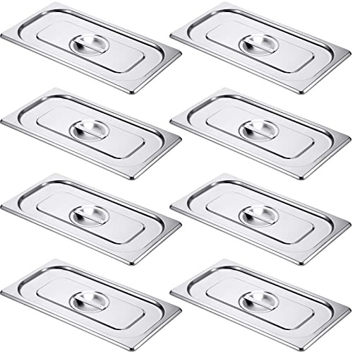 8 Pack Stainless Steel Hotel Pan Lids Metal Steam Prep Table Pan Covers with Handles Bulk for Commercial Restaurant Buffet Catering Roasting Food Trays(12.8 x 6.9 Inch, 1/3 Third Size)