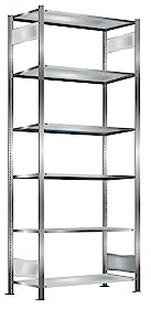 Oswald Transportgeräte Steckregal, verzinkt, Breite 1 m, Höhe 2,5 m, Tiefe 0,4 m, 6 Böden, Fachlast 150 kg, einseitig