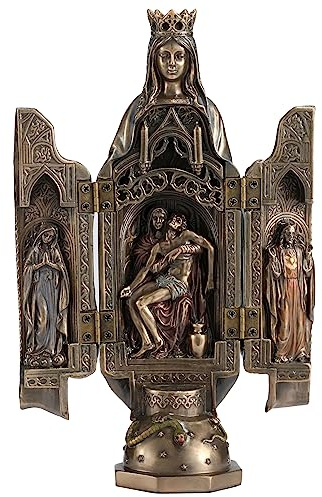 Veronese Design Estatua de Resina de 8 1/8 Pulgadas de Dama de Gracia con políptico, Escultura de Pieta, Acabado de Bronce Fundido en frío
