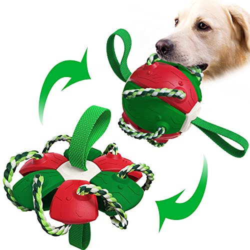 Addcean Pelotas de juguete para perros con cuerdas de masticar, bola de platillo volador para mascotas, juguete interactivo para perros para tirar de la guerra, el mejor regalo para perros pequeños y