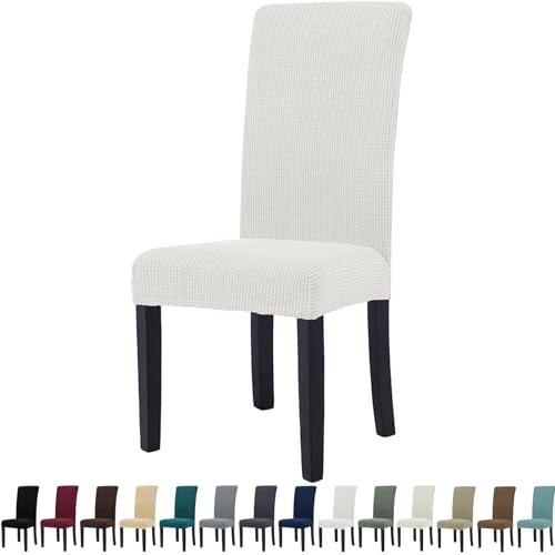YSTELLAA Stuhlhussen 6er Set, Stretch Stuhlbezug Für Esszimmerstühle, Abnehmbarer Waschbarer stuhlhusse, Stuhlbezüge Elastisch, Hussen Für Stühle Für Hotel, Küche Restaurant, Weiß