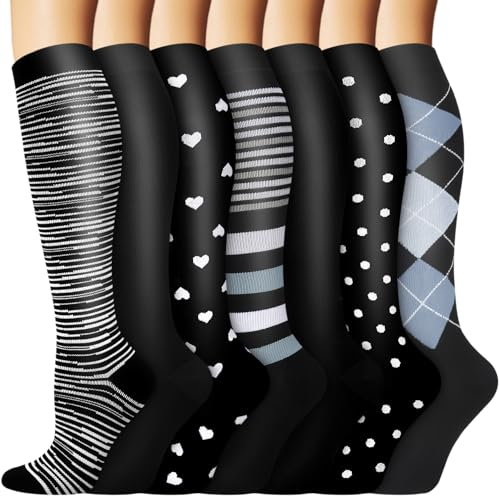 ACTINPUT 7 Paar Kompressionsstrümpfe Damen und Herren, Kompressionssocken Stützstrümpfe Compression Socks Laufstrümpfe Kompression für Flug,Sport,Reisen, Radsport, krankenschwester