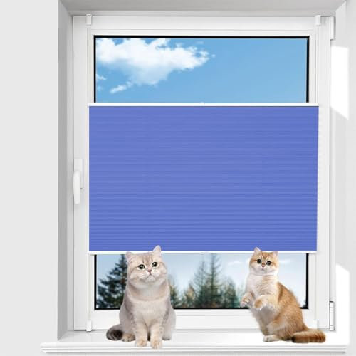 Plissee Faltrollo 120 x 140 cm Blickdicht Sichtschutz Sonnenschutz Faltrollo Plisseerollo Jalousie Einfache Montage mit Klemmträger für Fenster und Tür, Blau