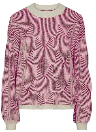 PIECES Female Knitted top PCJENNA, Whitecap Grey/Detail:Festival Fuchsia, XS