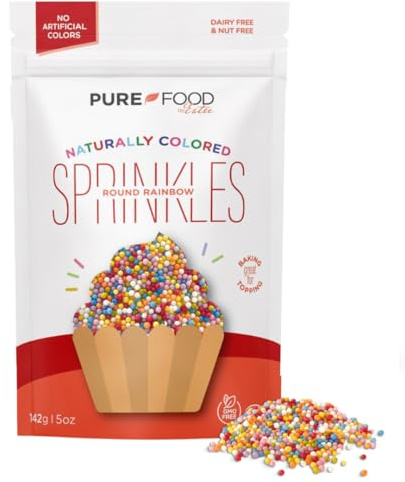 Pure Food von Estee, Rainbow Nonpareils, vegane Streusel für Eiscreme, farbstofffreie Streusel, Regenbogen-Jimmies zum Backen, natürliche Streusel, glutenfrei, milchfrei, nussfrei, 142 g