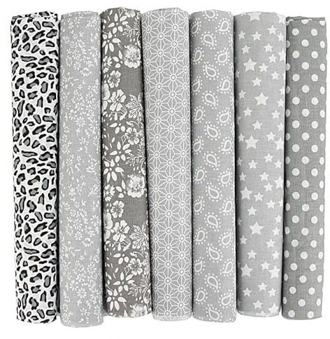 Bomullstyg tygpaket, 7 stycken 50 x 50 cm tyger för sömnad, lapptäcke, gör-det-själv tygpaket, metervara, tyger för kläder, sängkläder, gardiner, dukar – grå
