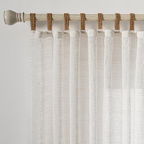 MYSKY HOME Vorhang Leinenoptik Gardinen mit Schlaufen Gardine Boho Wohnzimmer Modern Vorhänge Boho Natürlicher Stil 2er Set H 225 x B 140 cm Geeignet für Kinderzimmer und Schlafzimmer, Beige
