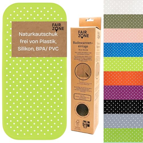 FAIR ZONE Badewannenmatte rutschfest 76x34 cm Antirutschmatte Badewanne Plastikfrei FSC Naturkautschuk 100% BPA+PVC frei Wanneneinlage in Lime Grün