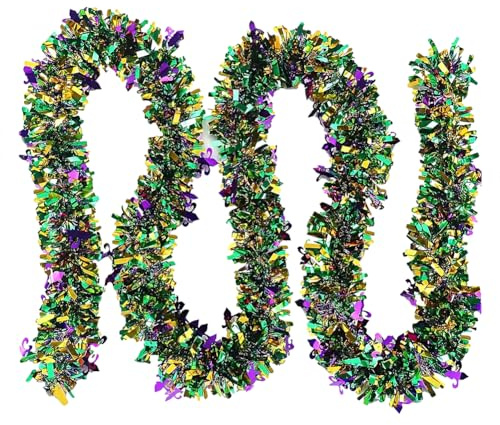 JIHUOO 4 Stück Mardi Gras Lametta Girlande Metallic Folie Girlande Dekorative Lametta Girlande Karneval Party Girlande Glänzende Hängende Dekorationen