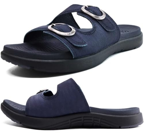 COFACE Damsandaler Mode Bekväma Plantar Fascit Sommar Ortopediska Slides Lätta Sandaler Med Yoga Matt Öppen Sandaler, Marinblå, 38.5 EU
