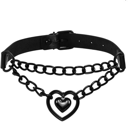 Eigso Punk Gothic Halsband Ketten Herz PU Leder Legierung mit Verschluss Halskette für Damen Herren