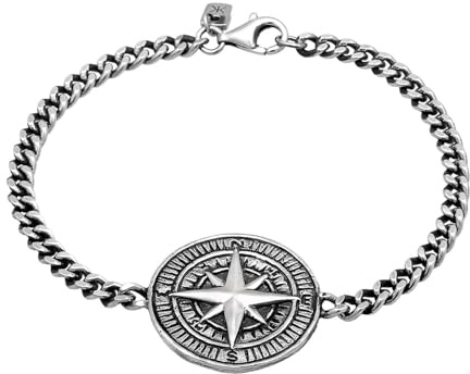 Kuzzoi Buddha Armband 925 Silber Herren 25 mm mit Anhänger | Herrenarmband mit Kompass und Windrose Armband oxidiert für den Mann Länge 19 21 cm