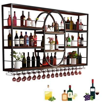 Weinregal Flaschenregal Wand Metall Couchbar Bar Regal Wand Wine Rack Barschrank Minibar Vitrine Hängend Weinschrank Schmal Getränkeregal Küchenregal mit Weinglashalter für Bartheke Wohnzimmer ( Color