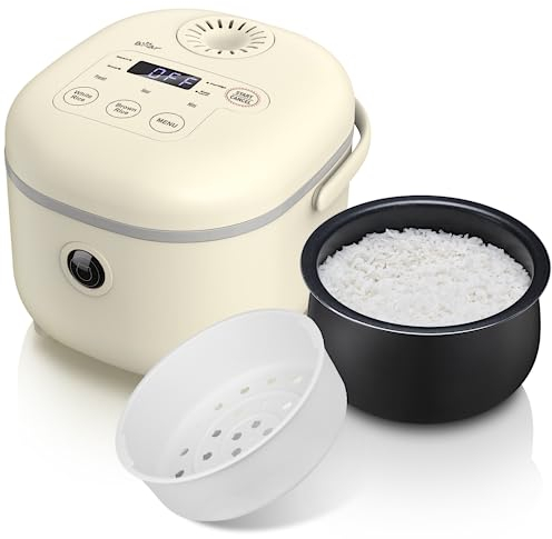 Bear Multifunctional 4 Cups(Uncooked) Rice Cooker with Steamer and 6 Rice Cooking Functions for 2-3 People - Perfect for White/Brown Rice, Porridge, and Soup