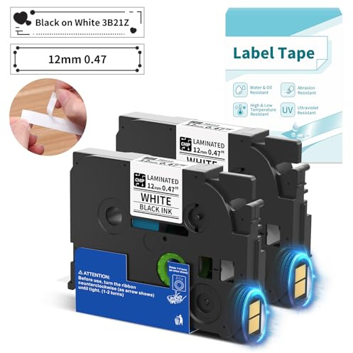 VolenGo 12mm Etikettenband für H1100, Etikettendruckband Kompatibel mit Brother P Touch Bänder TZe231 TZ-231 für PT-D400/H105/1010/1000/1280 Beschriftungsgerät, Schwarz auf Weiß 2-pack