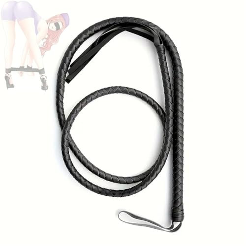 1 frusta di cuoio nero, accessorio equestre, corda per cavallo, vestiti e oggetti di scena