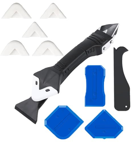 Eabdice 5 en 1 Enlever Joint Silicone, Outils de l'enlève joint, Outils de Calfeutrage en Silicone avec TêTe en Acier Inoxydable pour Salle de Bains/Cuisine
