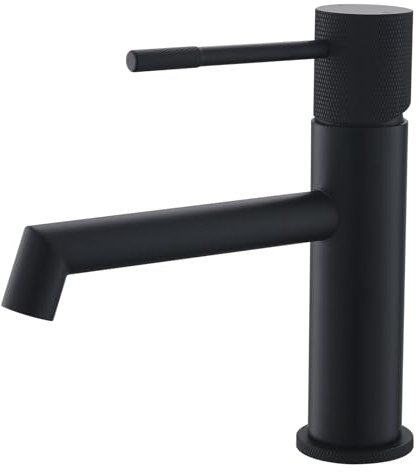 AIMADI Waschtischarmatur schwarz, Einhebelmischer für Bad und Gäste-WC, moderne Badezimmer-Armatur mit Keramik-Kartusche, wassersparend Wasserhahn Bad, für alle Waschbecken