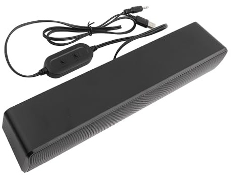 Soundbar för TV-enheter, USB-högtalare för PC, TV-högtalare med kabel, trådbundna stereolådor, ljudkassett, för stationär dator, bärbar dator, surfplatta, 3,5 mm ingång (BLACK)