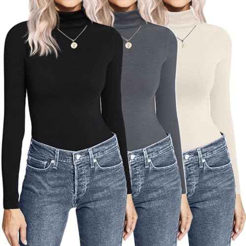 Ekouaer sous Vetement Thermique Femme Haut Thermique col Roulé T Shirt Thermique 3pcs, S-XXL