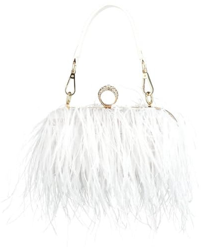 YUEZHAN Abendtasche Damen Clutch Feather Abend Taschen Für Damen Kette Schulter Umhängetasche Quaste Party Clutch Geldbörse Hochzeit Handtaschen Weiß