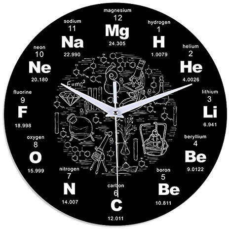 BTBHIHO Moderne Wanduhr für Wohnzimmer, Wortwanduhr mit Periodensystem, Chemie-Wissenschaft, 30,5 cm, Chemielehrer, Wanduhren, Geschenke für Büro, Acryl, leise Wanduhren für Wissenschaftsliebhaber