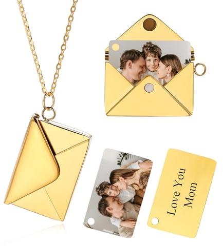 OTXIXTO Personalisiert Foto Silber/Roségold/Gold Sonnenblumen/Umschlag/Herz Medaillon Halskette für Frauen Damen Medaillon Gedenkhalskette mit Bild/Text Denkmal Sonnenschein Schmuckgeschenk für Frauen