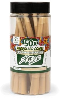 PURIZE® Activated PreRolled Cones, Xtra Slim Size, 50er Pack, 109 mm Lang | Sofort einsatzbereit ohne Rollen, Exklusiv mit PURIZE® Aktivkohle Filtern gedreht, langsam brennendes Premium-Papier