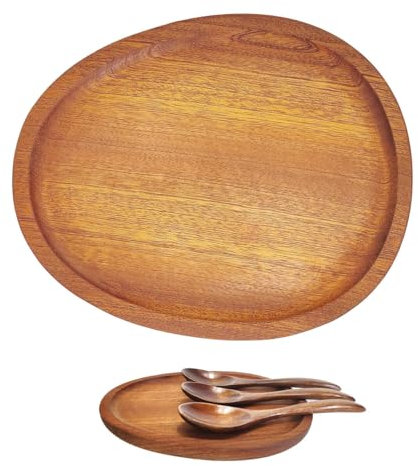 Spoon Rest Kitchen, Special Retro Brown Wooden Round Shape Cooking Spoon Holder for Snack Coffee Tea