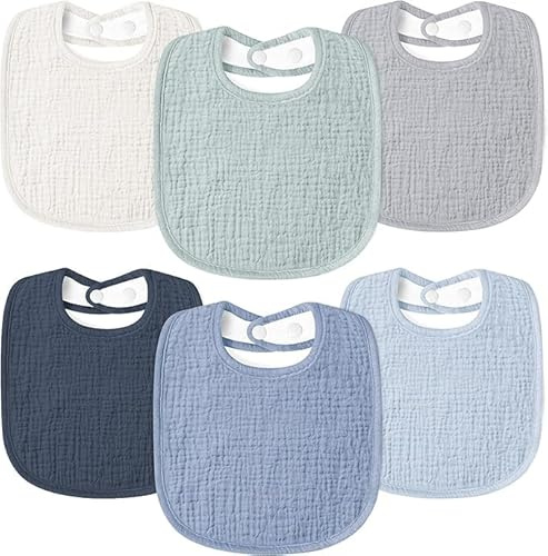 Susurration Bavaglino Neonato in Mussola per Neonati 6 Pezzi Morbidi Bavaglini Quadrati Regolabili per Neonati per Ragazze e Ragazzi Unisex (Blu)