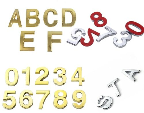 FUPOHUA Zimmerdekor, 5 cm, 3D-Nummern-Alphabet-Buchstaben-Aufkleber für Apartment, Hotel, Haus, Türschild, Türschild, Schrank, Briefkasten, Schilder