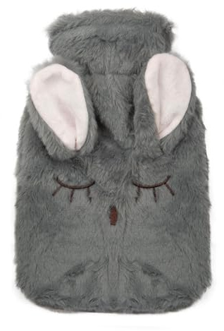A2Z Värmeflaskor 3D Djur Kanin Mjukt Plysch Fleeceöverdrag 1 Liter Hållbar Läckagesäker - Hot Bottle HB1158 Grey