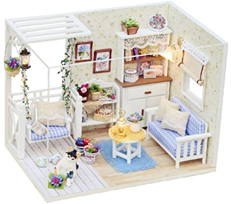 CORHAD Selbstgemacht Kleiner Holzhaus Bausatz Led Licht Kreatives Miniatur Haus Modell Für Kinder Familie Basteln Geschenk Weihnachten Geburtstag