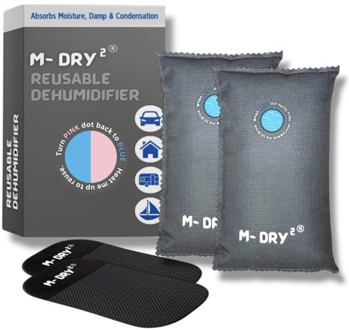 M-Dry 2 Car Dehumidifier Bag- Reusable Moisture Absorber | Sleek Grey Design | Prevents Damp, Condensation, Mould & Odour | Eco- Friendly | Leakproof | Home, Kitchen, Cupboard & Interior.