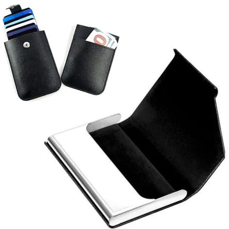 taobosec Visitenkartenetui,Business Card Holder Case Pu Leather Mit Magnetverschluss Slim Visitenkartenetui Edelstahl Visitenkartenhalter FüR Damen Und Herren Kartenhalter Aus Edelstahl Schwarz