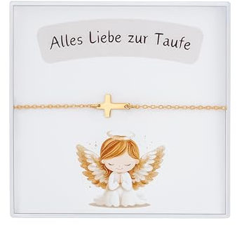 Armband Kinder – Kreuzarmband – Geschenk zur Taufe, Kommunion & Konfirmation – Verstellbares Taufarmband Mädchen & Junge (12+3 cm) mit Geschenkbox