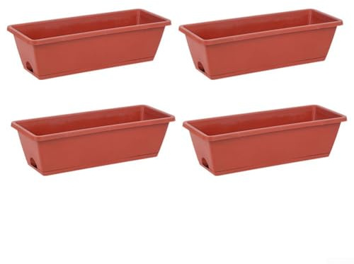 Yhenlovtt Blumenkästen aus Kunststoff, 4-42 cm, rechteckiger Gemüsetopf mit Ablauflöchern und Tablett für Garten, Balkon, Fensterbank (roter Ziegelstein)