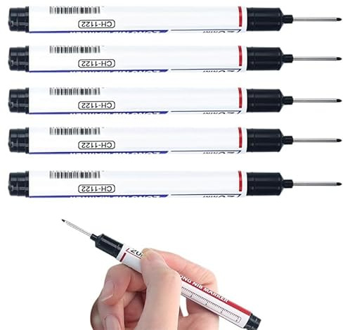 Jerpsen 5 unidades de marcadores de punta larga para agujeros profundos, marcadores permanentes para carpinteros, a prueba de agua de colores para madera (black-5PCS)