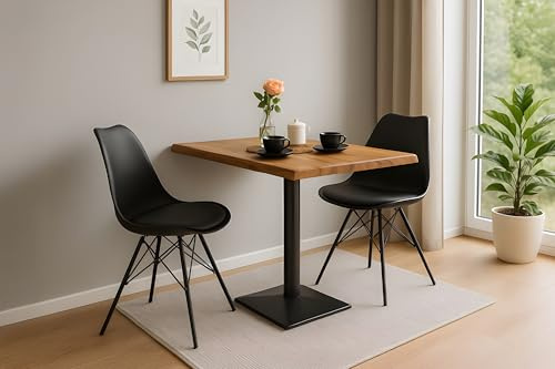 SAM Bistrotisch Iris, Akazienholz massiv + naturfarben, echte Baumkante, Baumkantentisch mit Säulen-Gestell aus Eisen schwarz, Säulentisch/Esstisch 80x60 cm für Küche, Café & Essbereich
