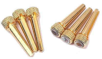 Gitarrenstegstifte für Akustikgitarre mit Abalone Punkt | Messing, Goldfarben, Modell Ab-02, Passend für Standardinstrumente, 6 Stück