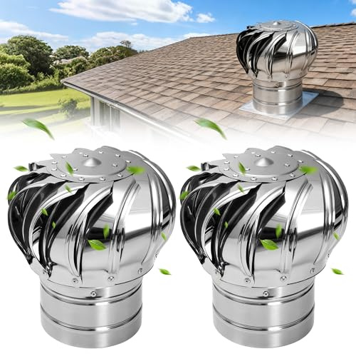 RDUIGT 2 Pack Stainless Steel Turbine Roof Vent, Turbine Ventilator Vents 4 Inch, Wind Roof Ventilator for Houses Factory Attic Roof Vent Cap(Size: 110mm)
