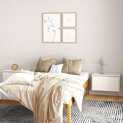 HaoChrymec Pensili da Parete 2 Pezzi, Mobile in Legno Massello di Pino Bianco, Scaffale Porta TV o Libreria, Design Minimalista, 60 x 30 x 35 cm