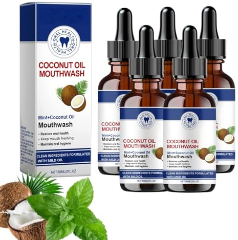 Olio di cocco per la terapia di estrazione dell'olio per denti e gengive con olio di menta piperita, pulizia delicata, freschezza respiratoria, senza alcool contro l'alitosi, per denti e gengive sani